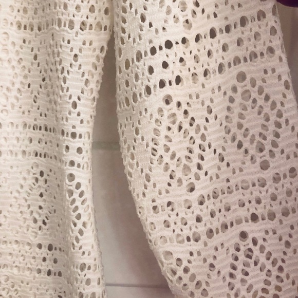 EXPRESS Crochet Eyelet White &‎ Cream Quarter Sleeved Lined Dress SZ SMALL EUC - Picture 6 of 8